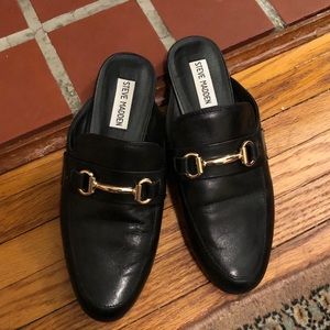 Steve Madden Leather Kandi Mules Gold Link Slip On